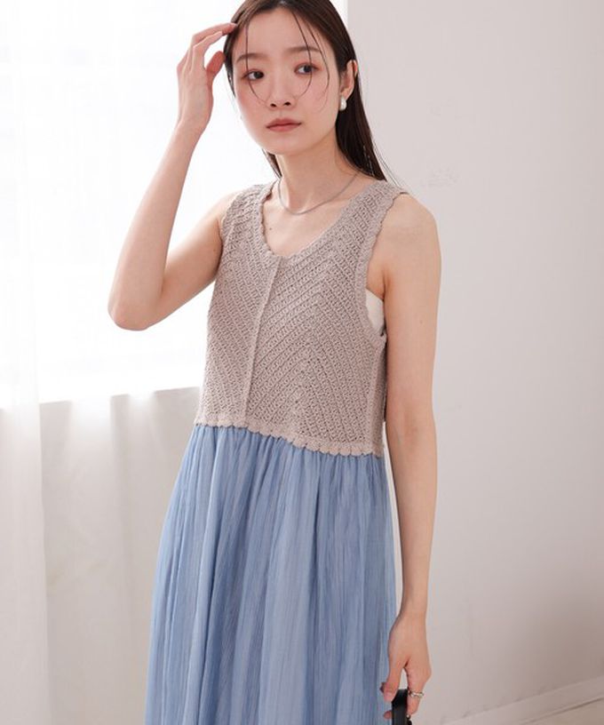 日本 Bab - 夏日氛圍鉤針縐紗背心裙-摩卡