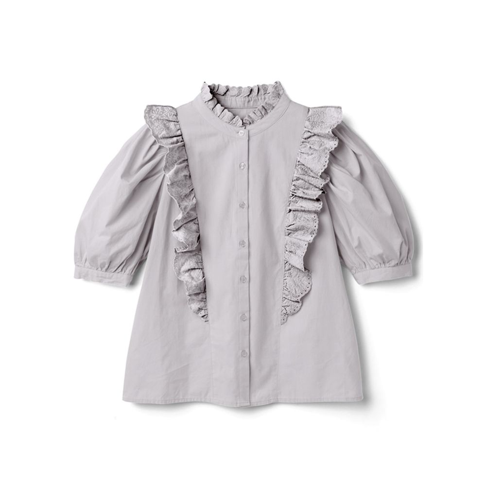 日本 GRL - 古典雕花蕾絲五分袖襯衫上衣-星塵紫