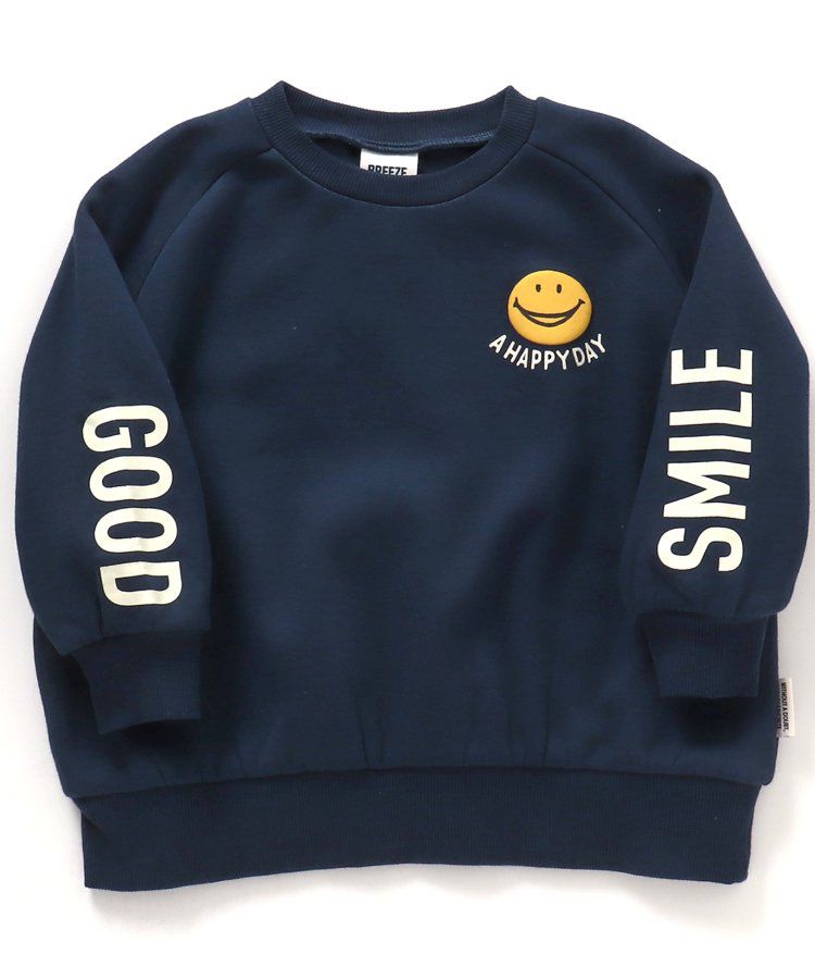 日本 BREEZE - 彩色英文標語裏毛率性運動衫-海軍藍