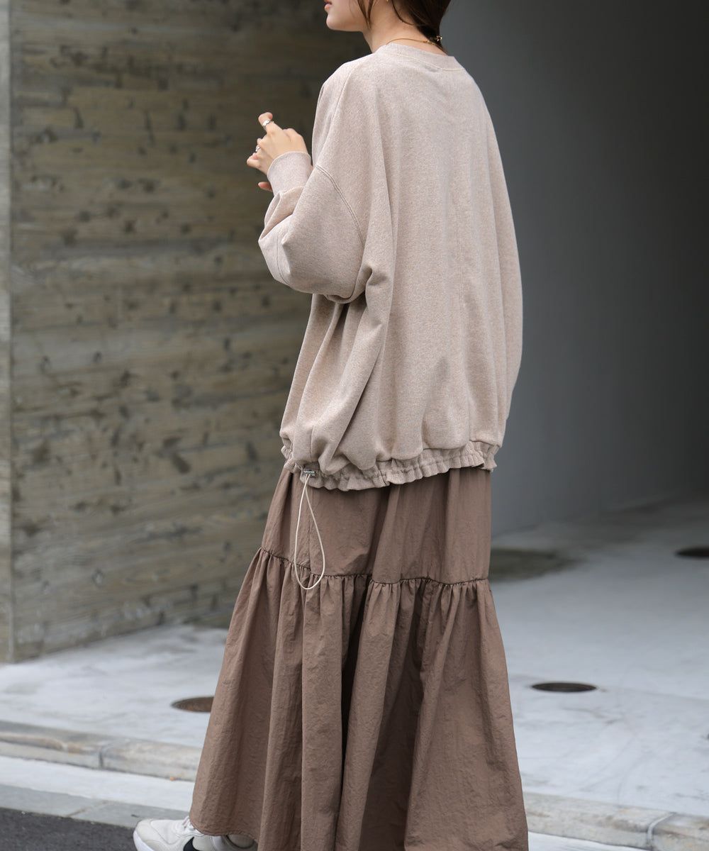 日本 Bab - 假二件拼接休閒束口長袖洋裝-咖棕系