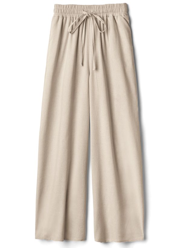 日本 GRL - 棉麻混舒適百搭綁帶寬褲-摩卡棕 (F)