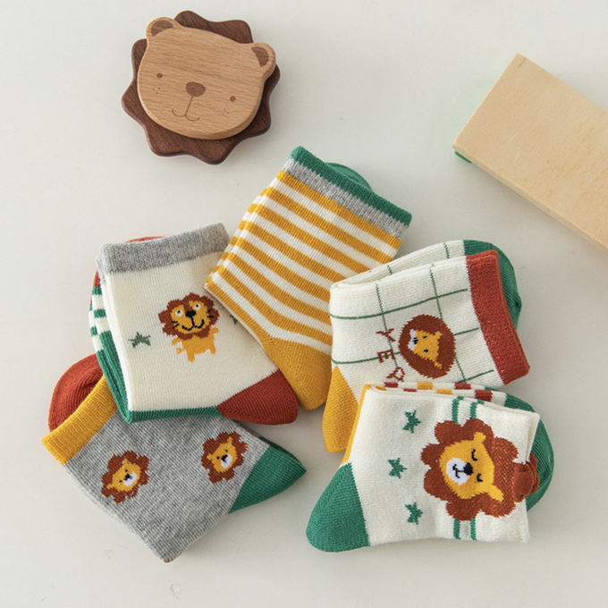 love, charlotte - 秋冬季卡通森林之王中筒棉襪-5 雙一組