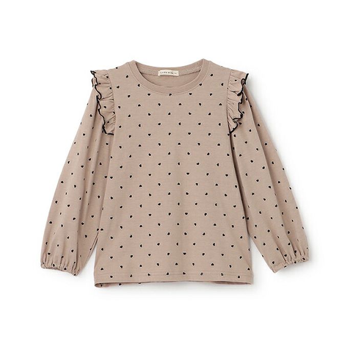 日本 Lycee mine - 100%棉 浪漫荷葉肩滿版印花長袖上衣-蝴蝶結-淺粉紅