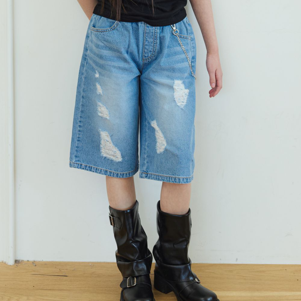 sm2 鬆緊腰潮流破壞感五分褲-中青