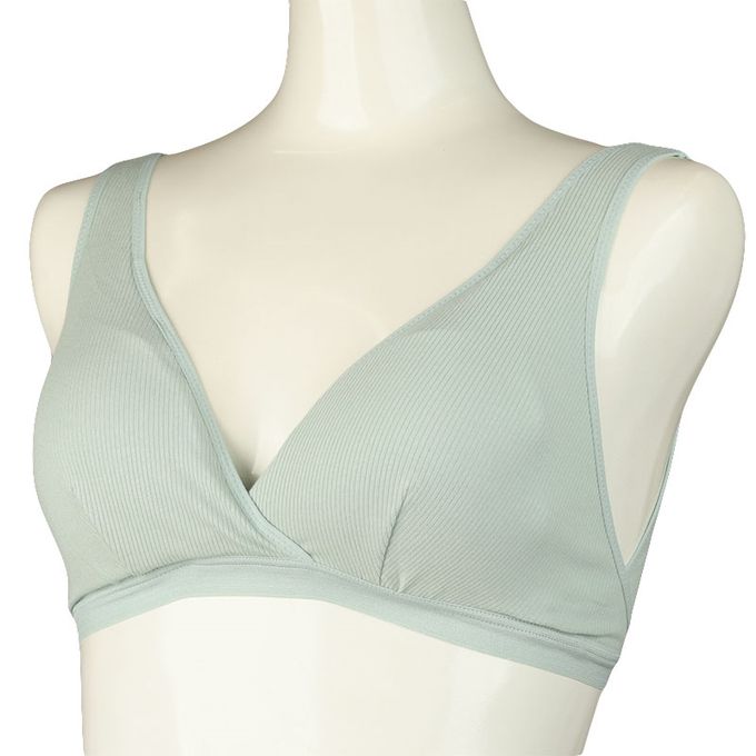 akachan honpo - 輕鬆哺乳 半截式內衣-羅紋 鉤扣款-綠色