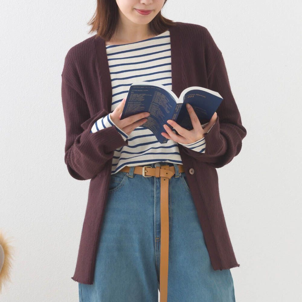 都會感V領排扣混嫘縈針織外套-可可棕