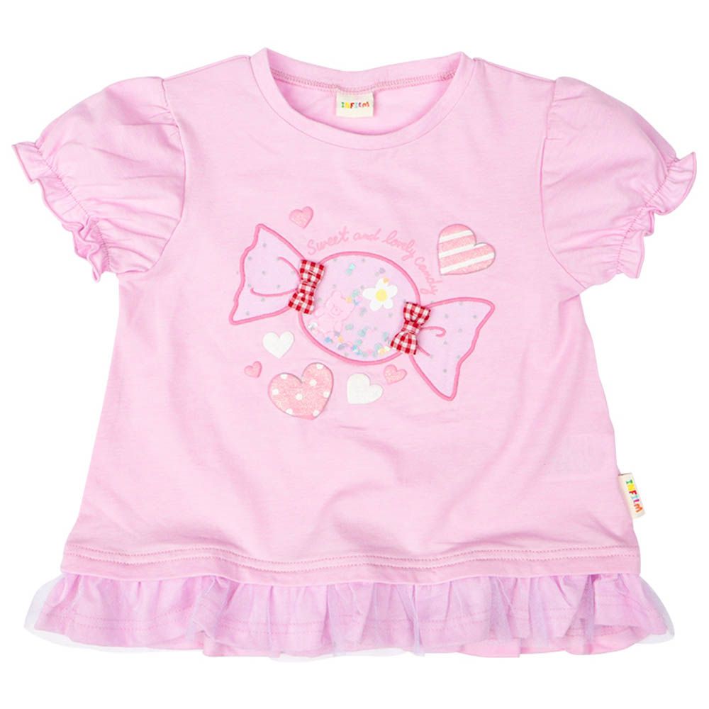 短袖T恤-薄紗蕾絲-紫色