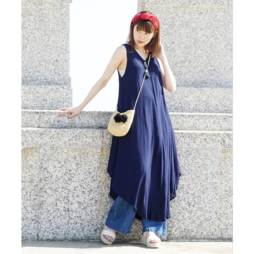日本 zootie - 嫘縈涼感不規則裙擺無袖洋裝-海軍藍