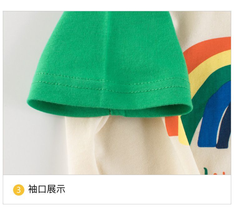 純棉短袖上衣-THINK HAPPY彩虹-米白+綠