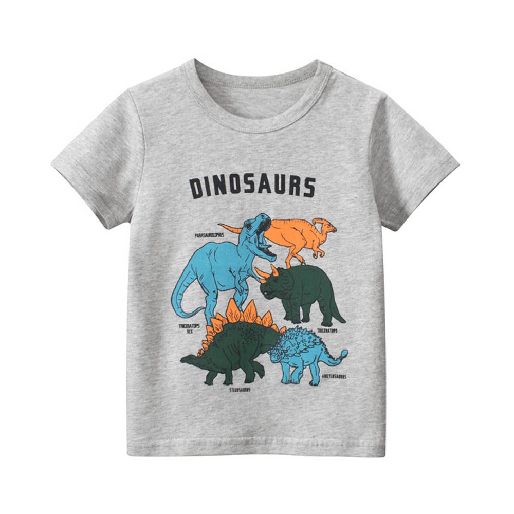 純棉短袖上衣-復古恐龍-灰色