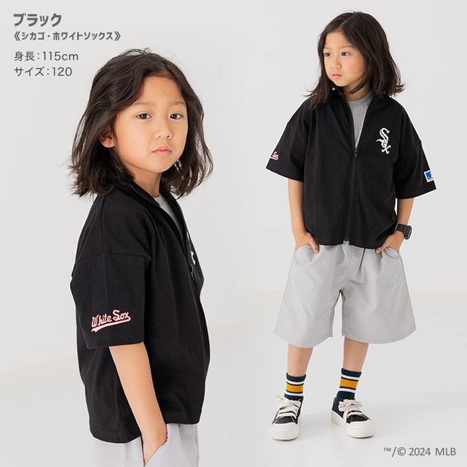 日本 Chil2 - MLB聯名 純棉立領短袖拉鍊上衣-紐約洋基-燕麥