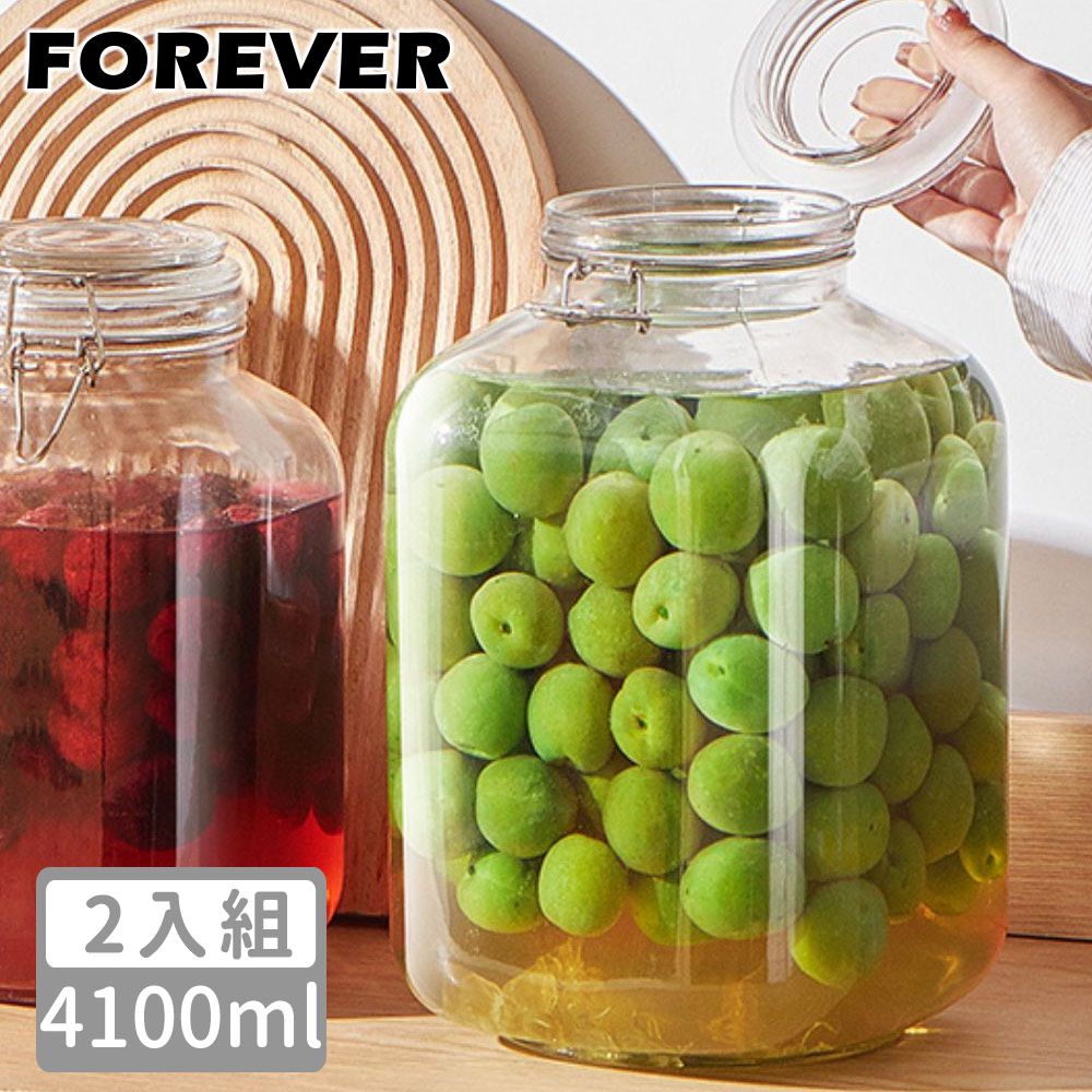 日本 FOREVER - 扣式密封玻璃梅酒罐/儲存罐(附湯匙)4100ml-2入組