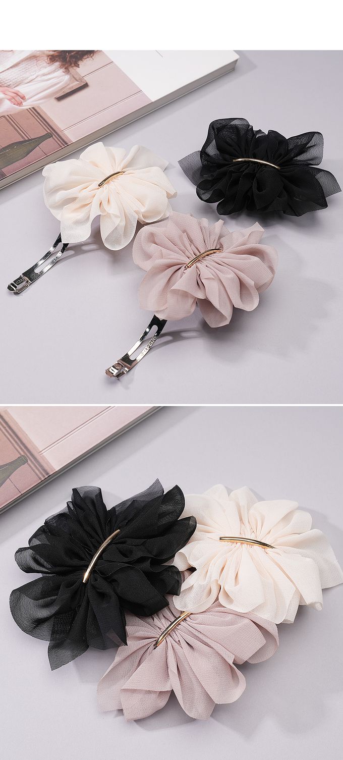 韓國 Soo&Soo - 優雅雪紡紗金屬髮夾-黑