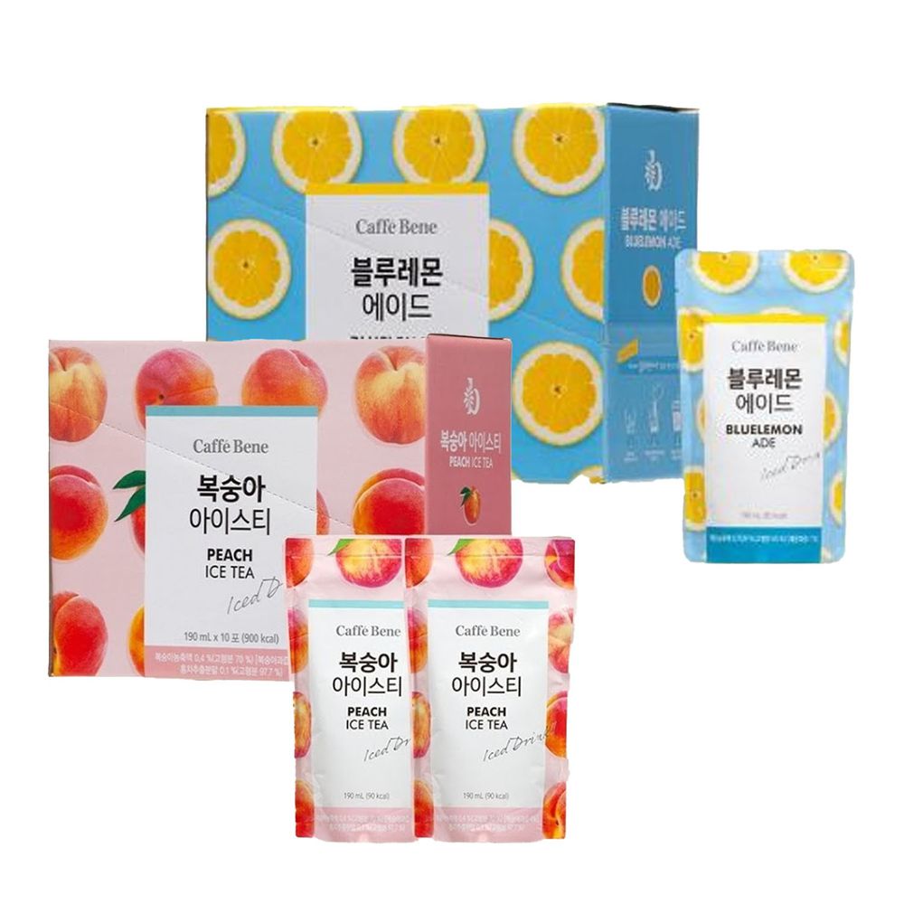 韓國Caffebene咖啡伴 - 【清涼組】水蜜桃冰茶(10包/盒)+藍檸檬風味飲料(10包/盒)
