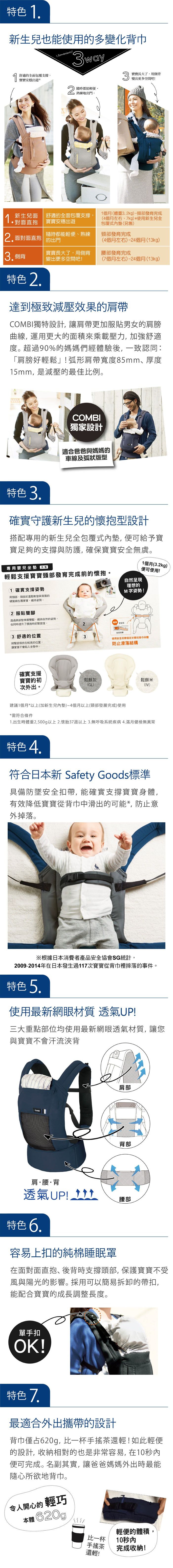 日本 Combi - JoinMesh透氣減壓背巾+新生兒内墊-福利品-芝麻黑 (內墊-鬆餅灰)