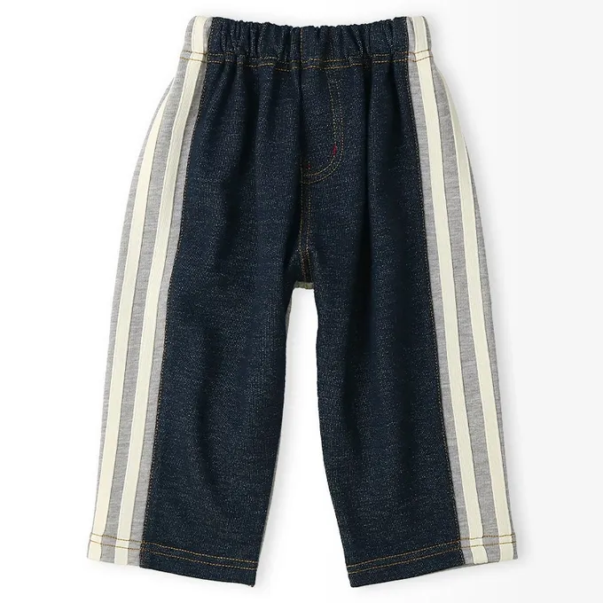 日本 ZOOLAND - 背後熊熊logo側條紋休閒長褲-中藍