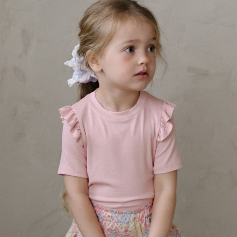 Puellaflo 小荷葉裝飾短袖上衣-粉