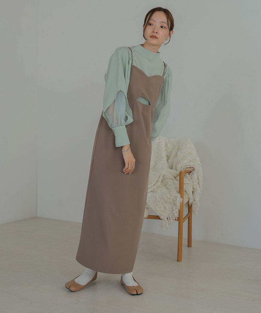 日本 Bab - 柔美紗拼接袖雪紡上衣-深可可