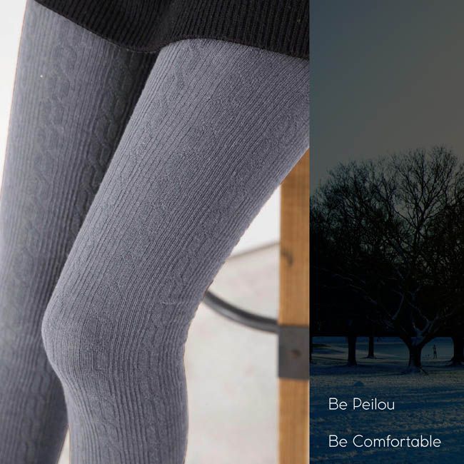 貝柔 Peilou - 立體針織精梳棉九分內搭襪-麻花-灰
