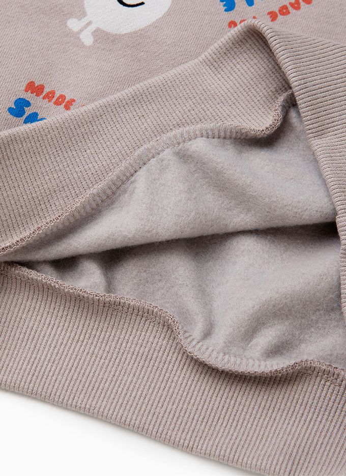 韓國 OZKIZ - 微笑豆豆暖絨長袖T-淺棕