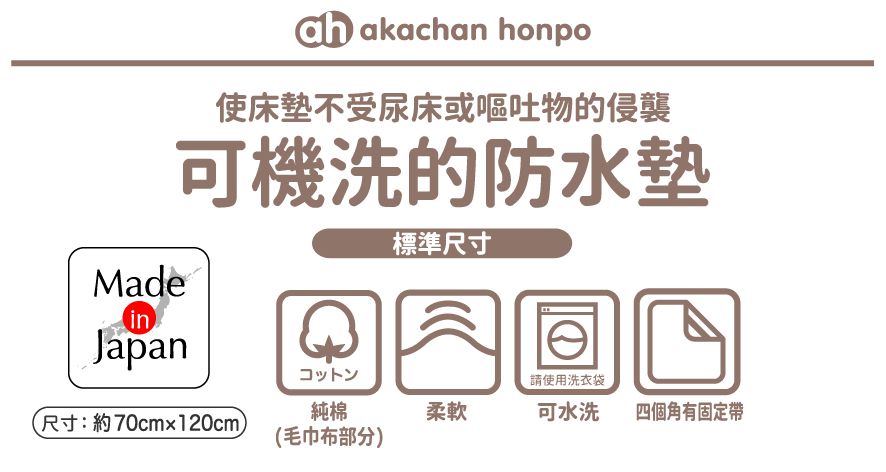akachan honpo - 可機洗防水墊 基本款-綠色 (約70cm×120cm)