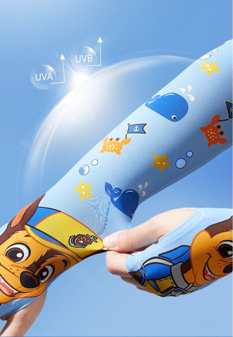 卡通汪汪隊冰絲兒童防曬袖套-卡通人物阿奇+鯨魚-藍色 (9x31.5x7.5cm)