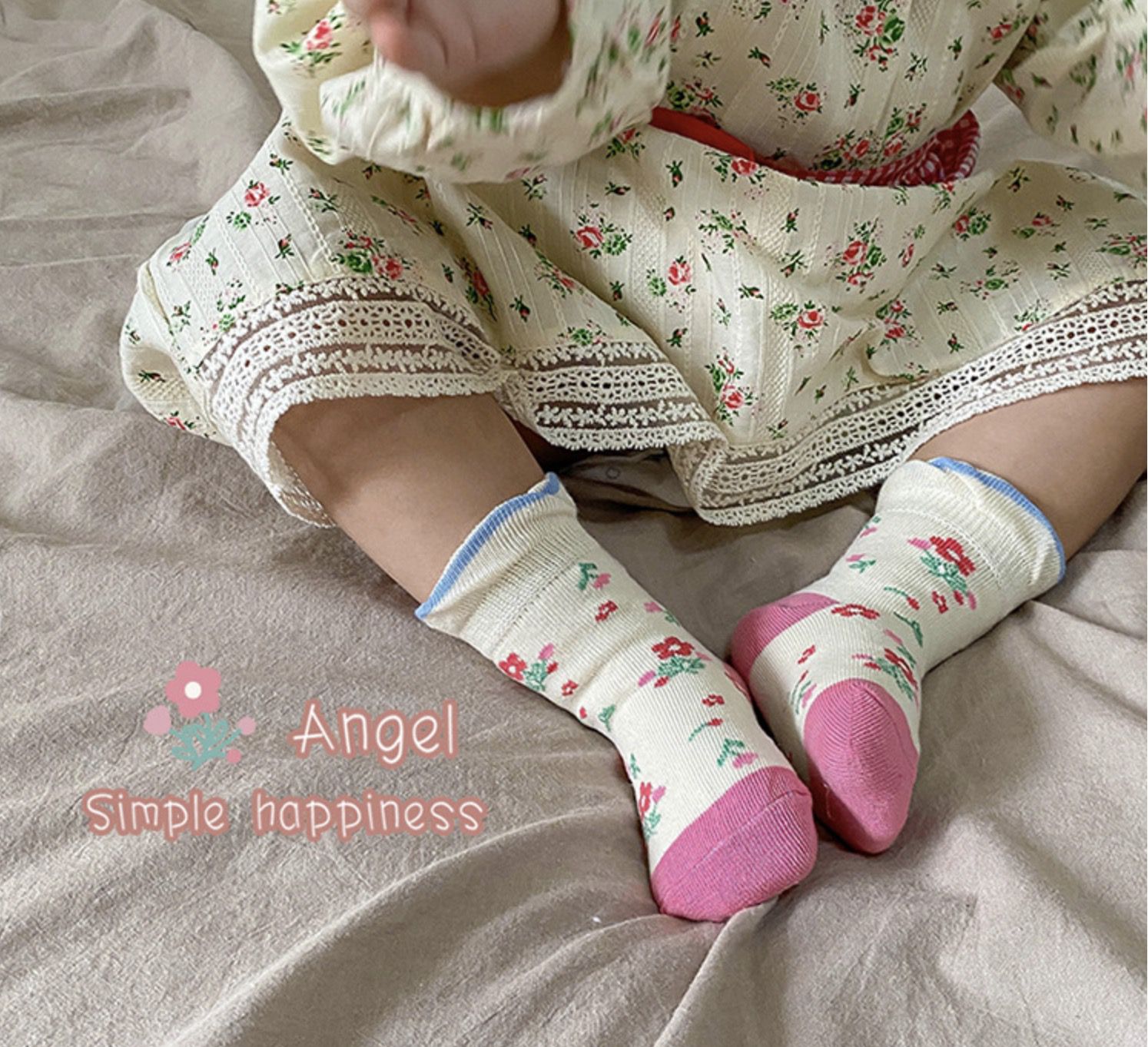 love, charlotte - 甜心草莓泡泡邊短筒棉襪-5 雙一組