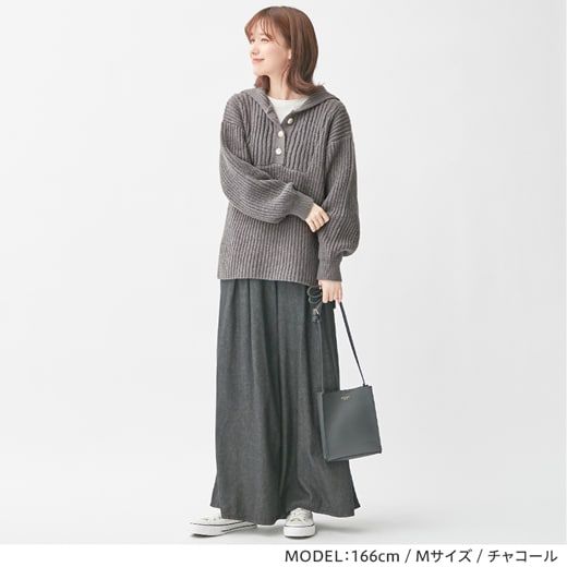 日本 BELLUNA - 休閒水手領寬鬆針織毛衣-條紋-淺米