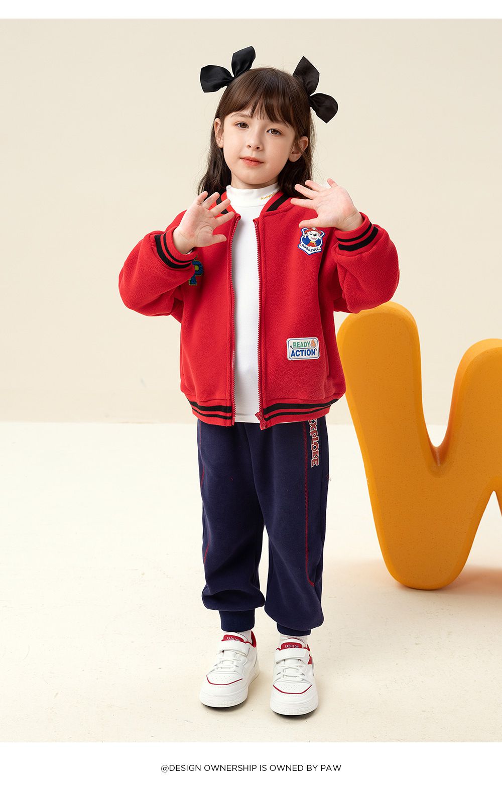 卡通汪汪隊加絨加厚棒球外套-卡通人物天天-粉色