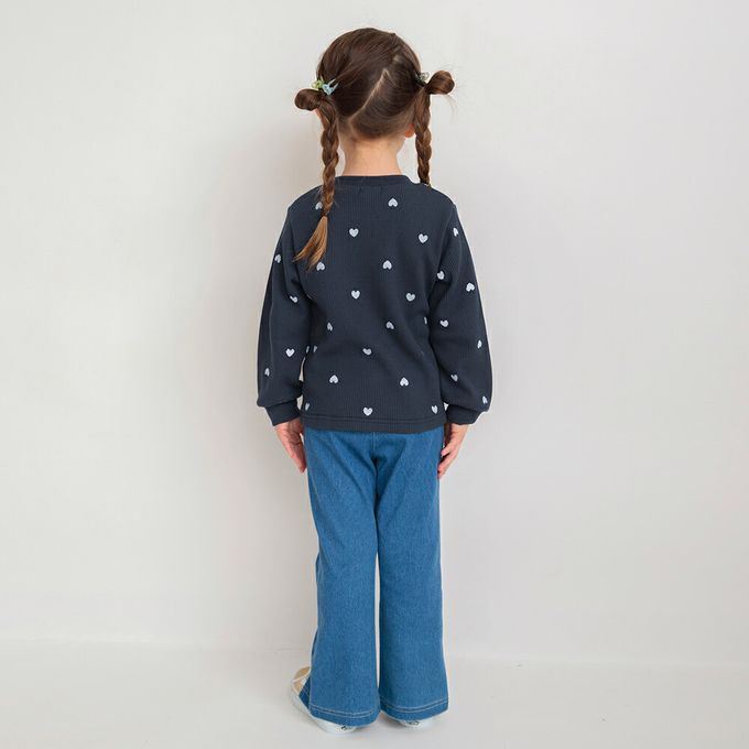 日本 BRANSHES - 清新女孩羅紋長袖上衣-小黃花-米白