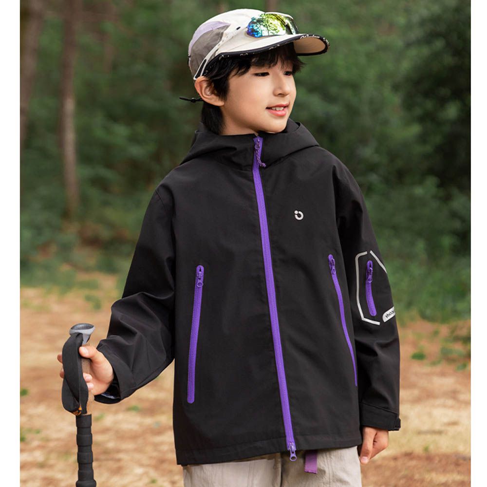 防風防水高領連帽款衝鋒外套-百搭黑