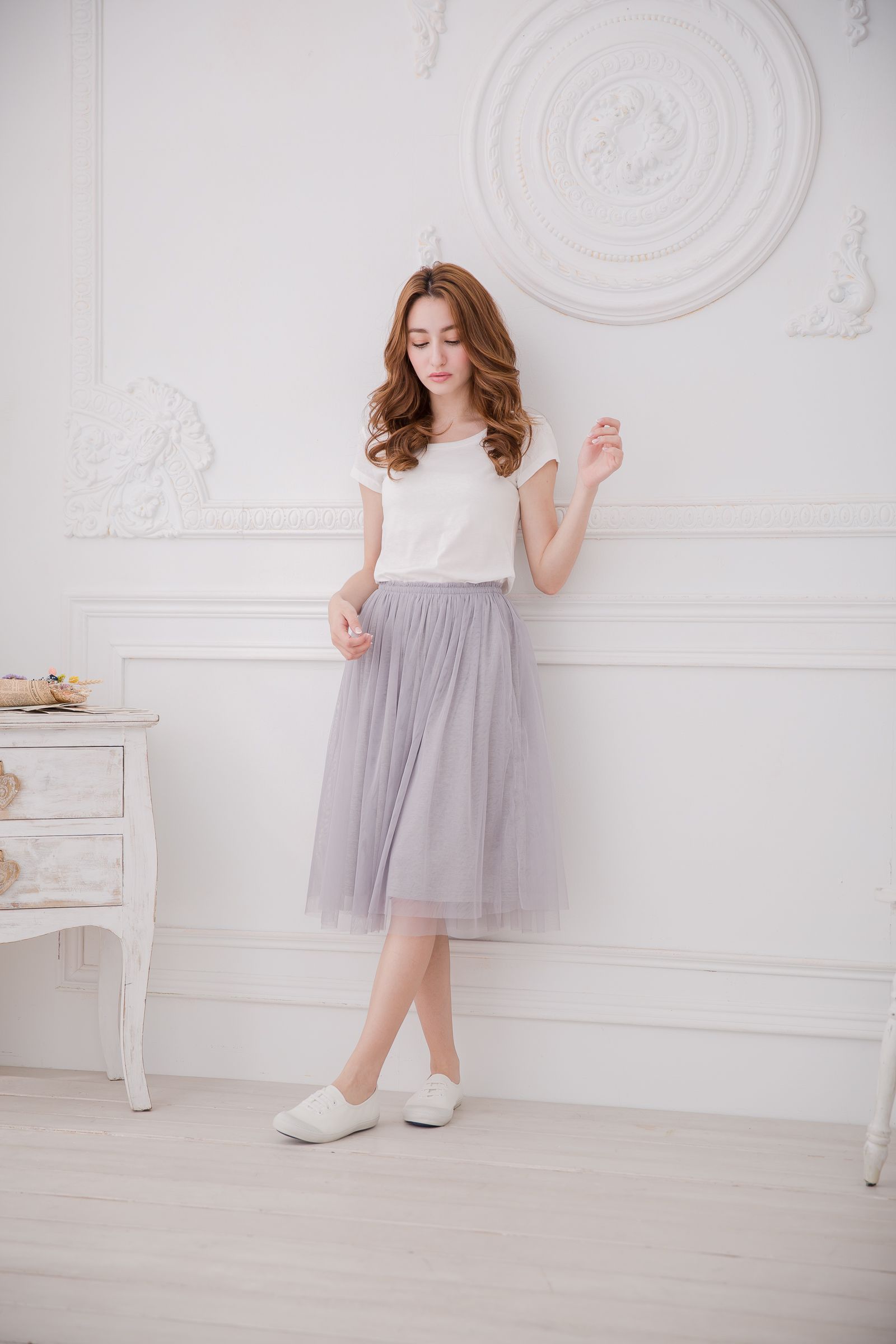 Peachy - 獨家訂製綿柔半身紗裙-半身中長版-溫柔灰 (F)