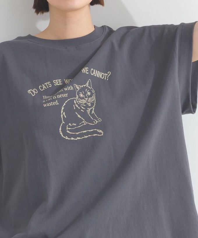 日本 Lupilien - 16OE天竺棉 貓咪印花短袖上衣-粉紅