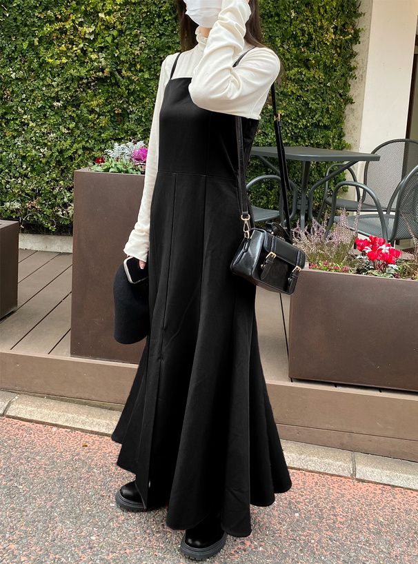 日本 GRL - 顯瘦剪裁魚尾吊帶裙-淺米杏