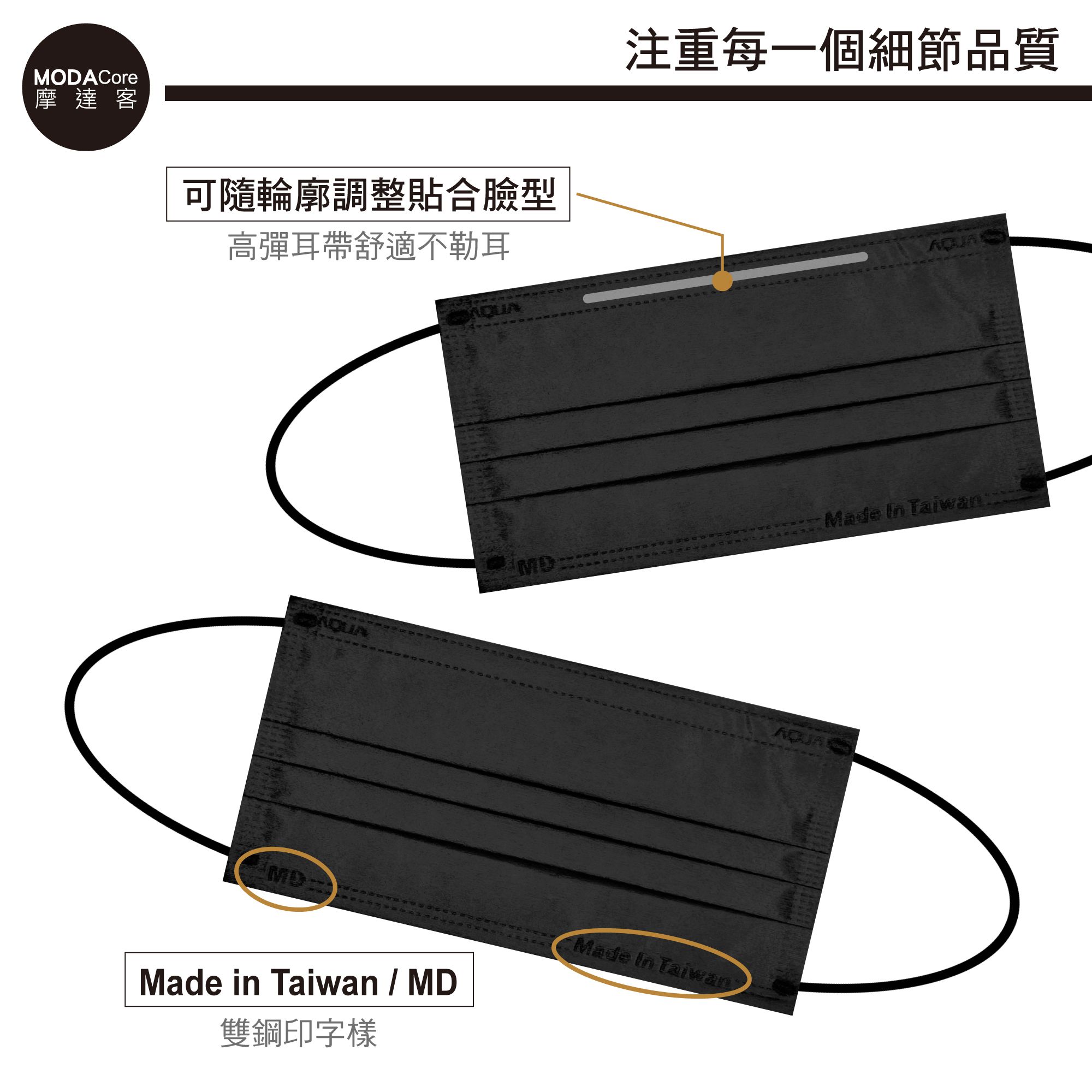MODACore 摩達客 - 水舞醫用口罩-MIT+MD雙鋼印-莫蘭迪系列-煙霧灰、曜石黑-2盒組(30入/盒)
