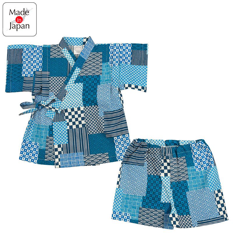 akachan honpo - 兩件式甚平-日本傳統圖案拼布-深藍色