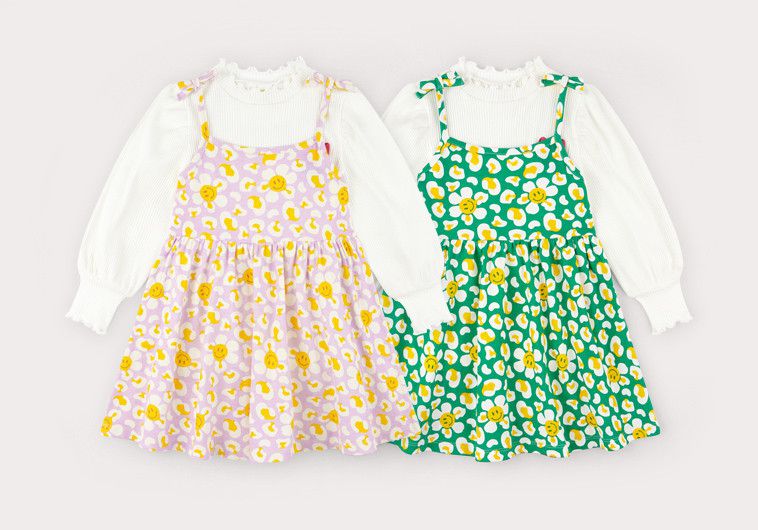 韓國 HEJMINI - 滿版微笑花花吊帶裙(不含上衣)-綠