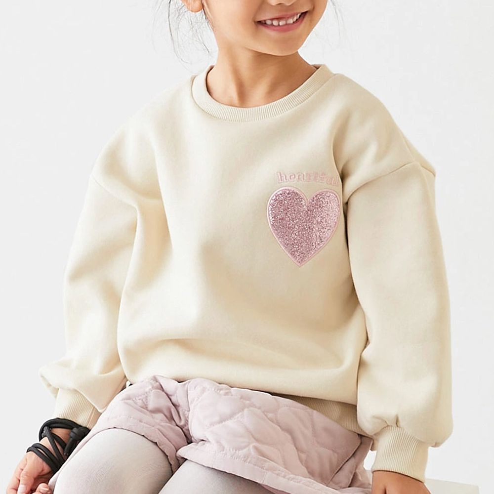 閃亮愛心廓形大學長袖上衣-象牙白