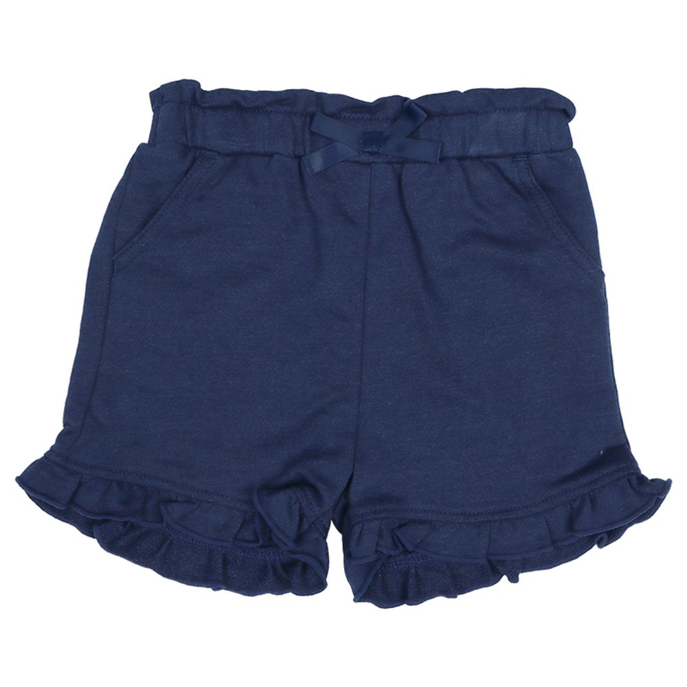 短褲-下擺荷葉邊-深藍色