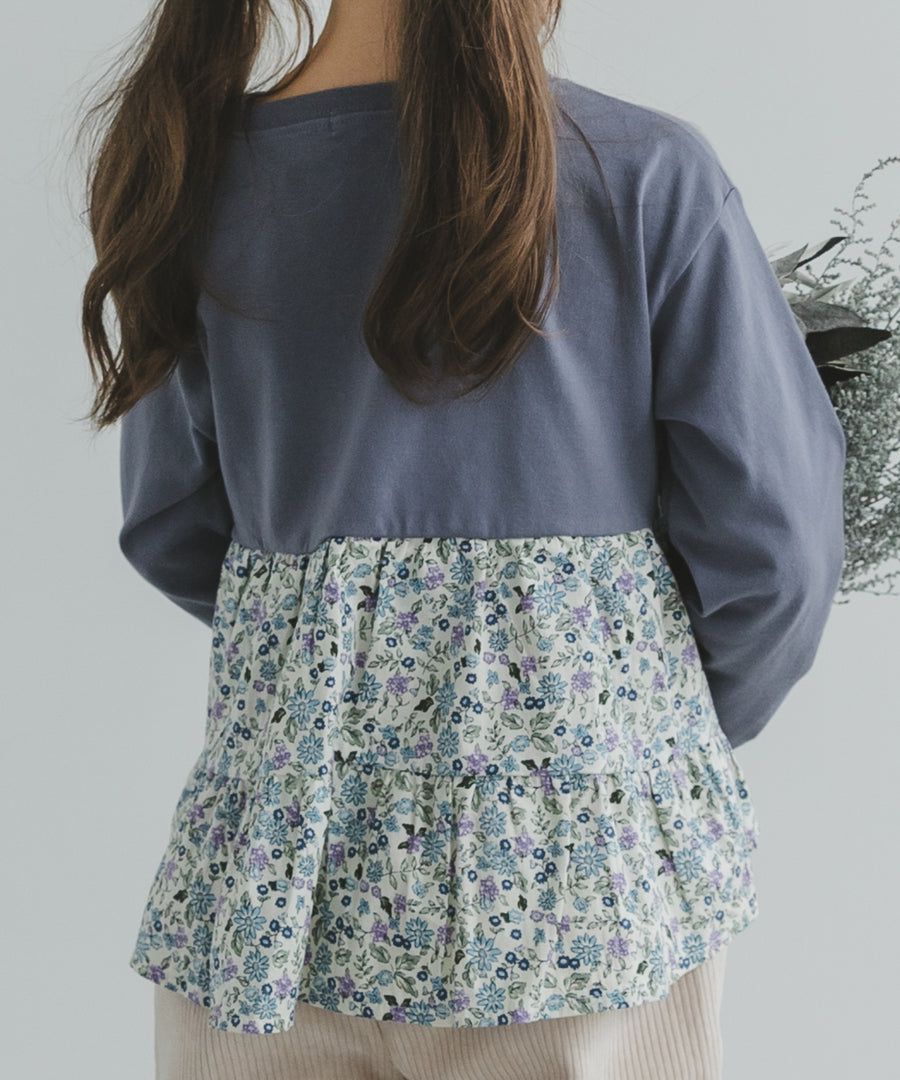 日本 PAIRMANON - 蛋糕層次拼接薄長袖上衣-春櫻燦爛-粉