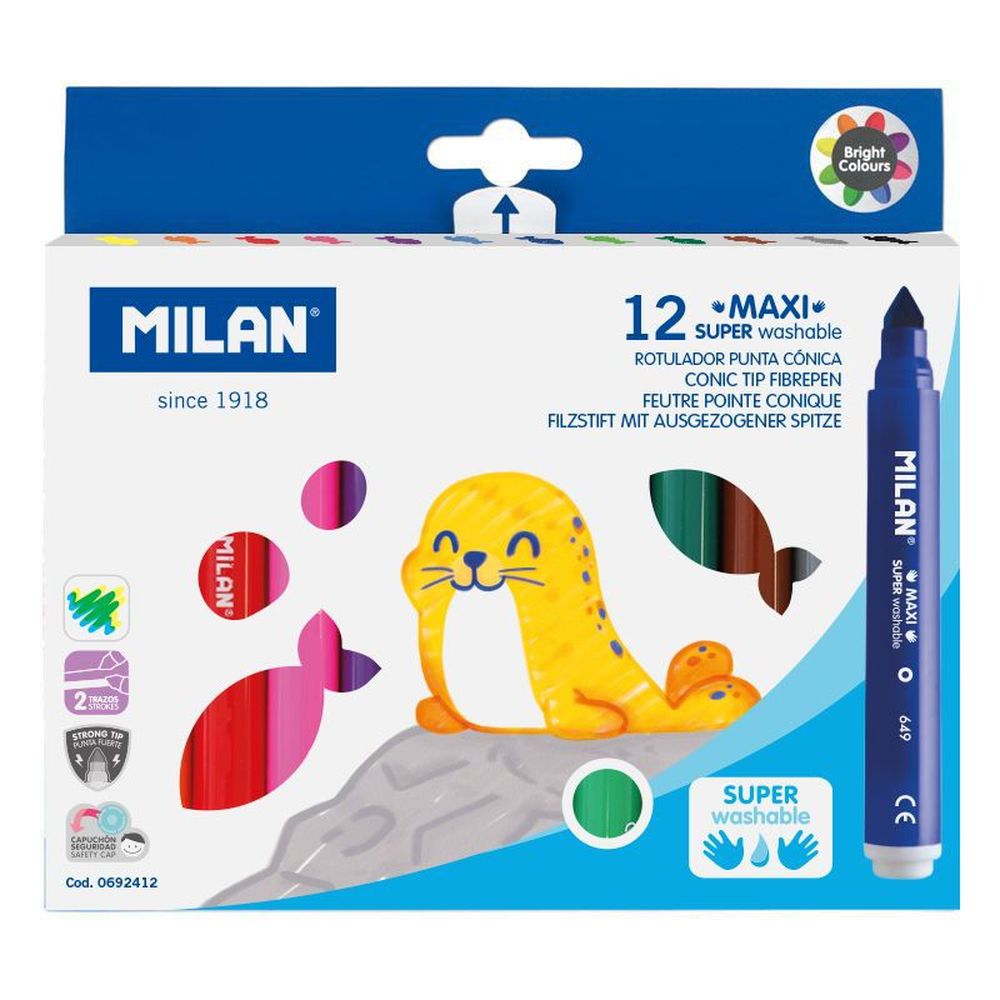 MILAN - 兒童超水洗彩色筆_粗筆桿12色7.5mm-包裝隨機