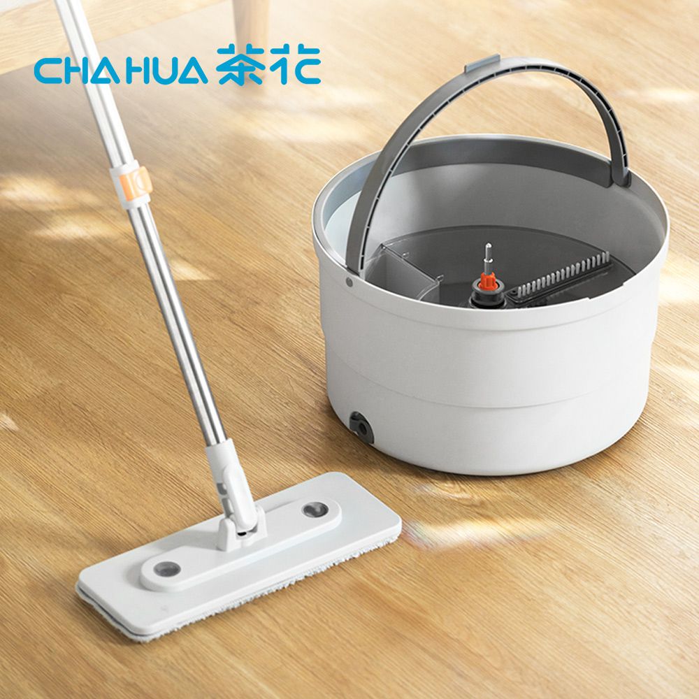 茶花CHAHUA - 淨污分離式乾濕兩用伸縮平板拖把組(1拖+1桶+2布)