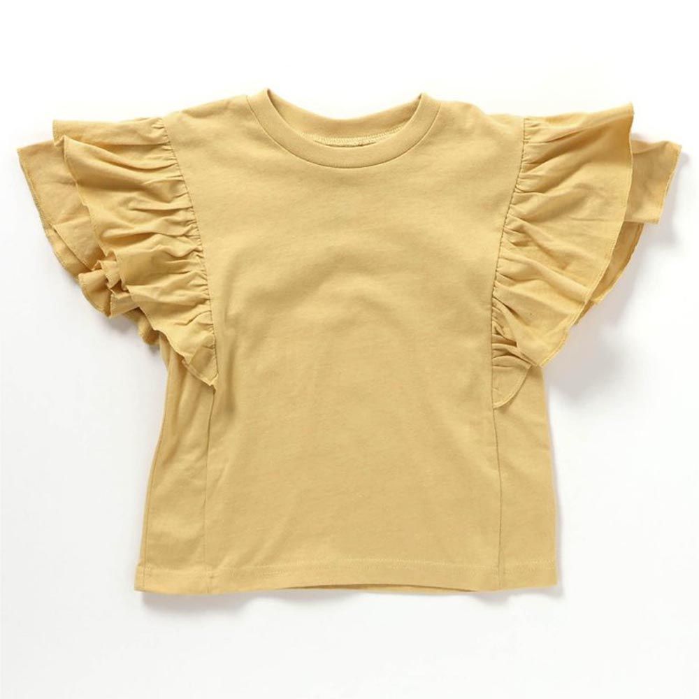 日本 BREEZE - 雙層荷葉澎澎短袖上衣-黃色