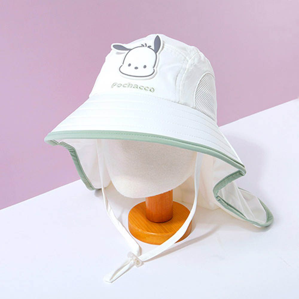卡通造型大帽簷網眼防曬遮脖帽-卡通人物帕恰狗-白 (頭圍約52~54cm)