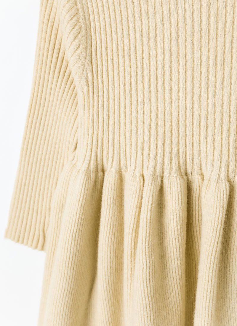 韓國 OZKIZ - (附圍巾)針織連身拼接洋裝-淺卡其