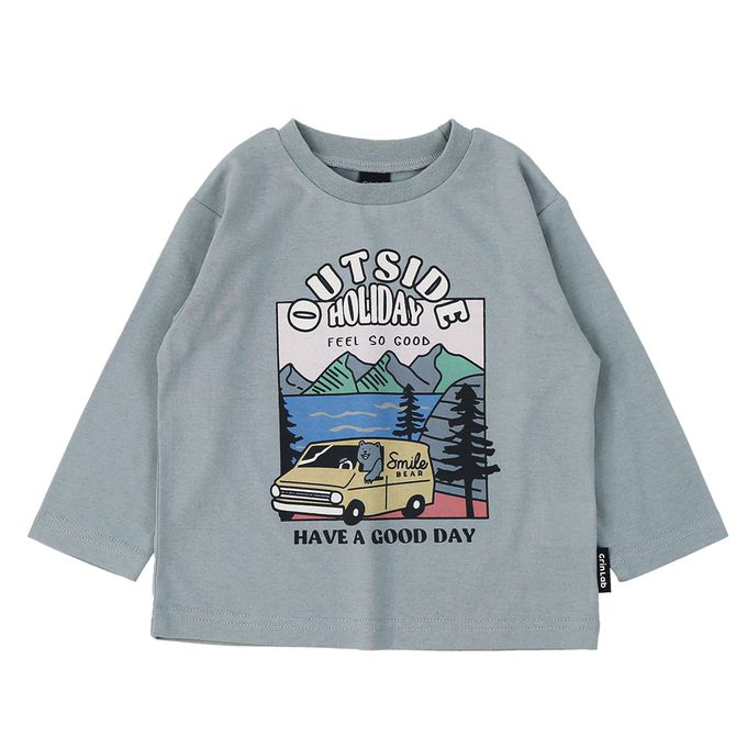 日本 ZOOLAND - [推薦]定番印花薄長袖上衣-漢堡走路-灰藍
