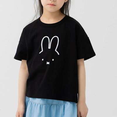 日本 Chil2 - 米飛兔限定短袖上衣-線條耳朵-黑