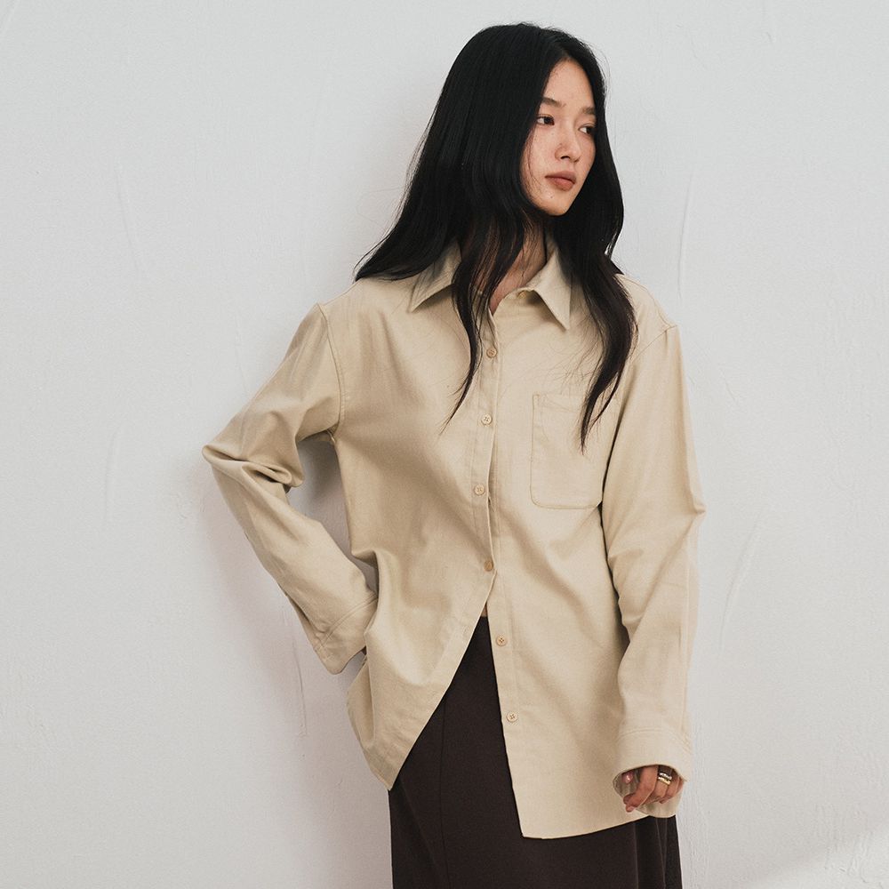 純棉質感百搭長袖襯衫-砂礫色