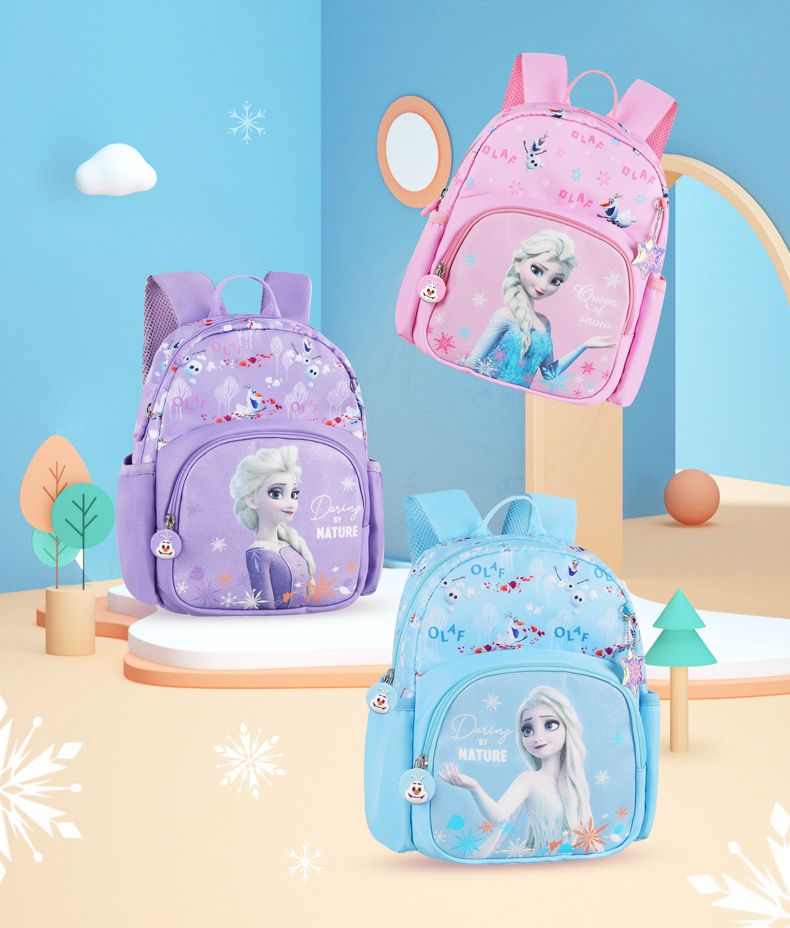 卡通大容量減壓書包-卡通人物艾莎+大雪寶-紫色 (建議80-120cm)-21x14.5x35cm