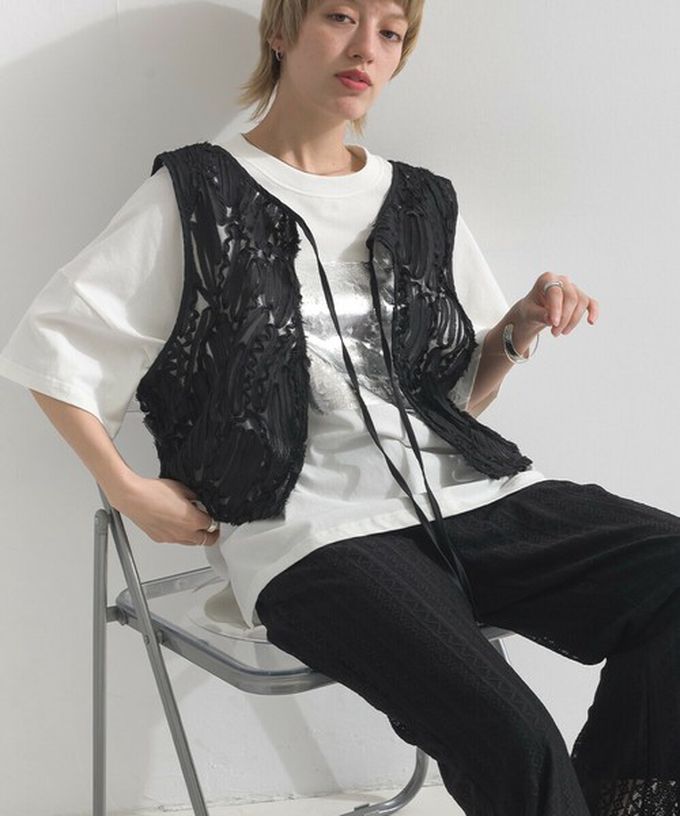 日本 le colis - 接觸冷感 金銀箔方塊印花T恤-白